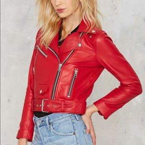 100% Real Leather Red Motto Jacket